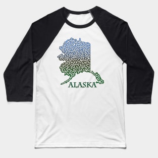 Alaska State Outline Mountain Themed Maze & Labyrinth Baseball T-Shirt